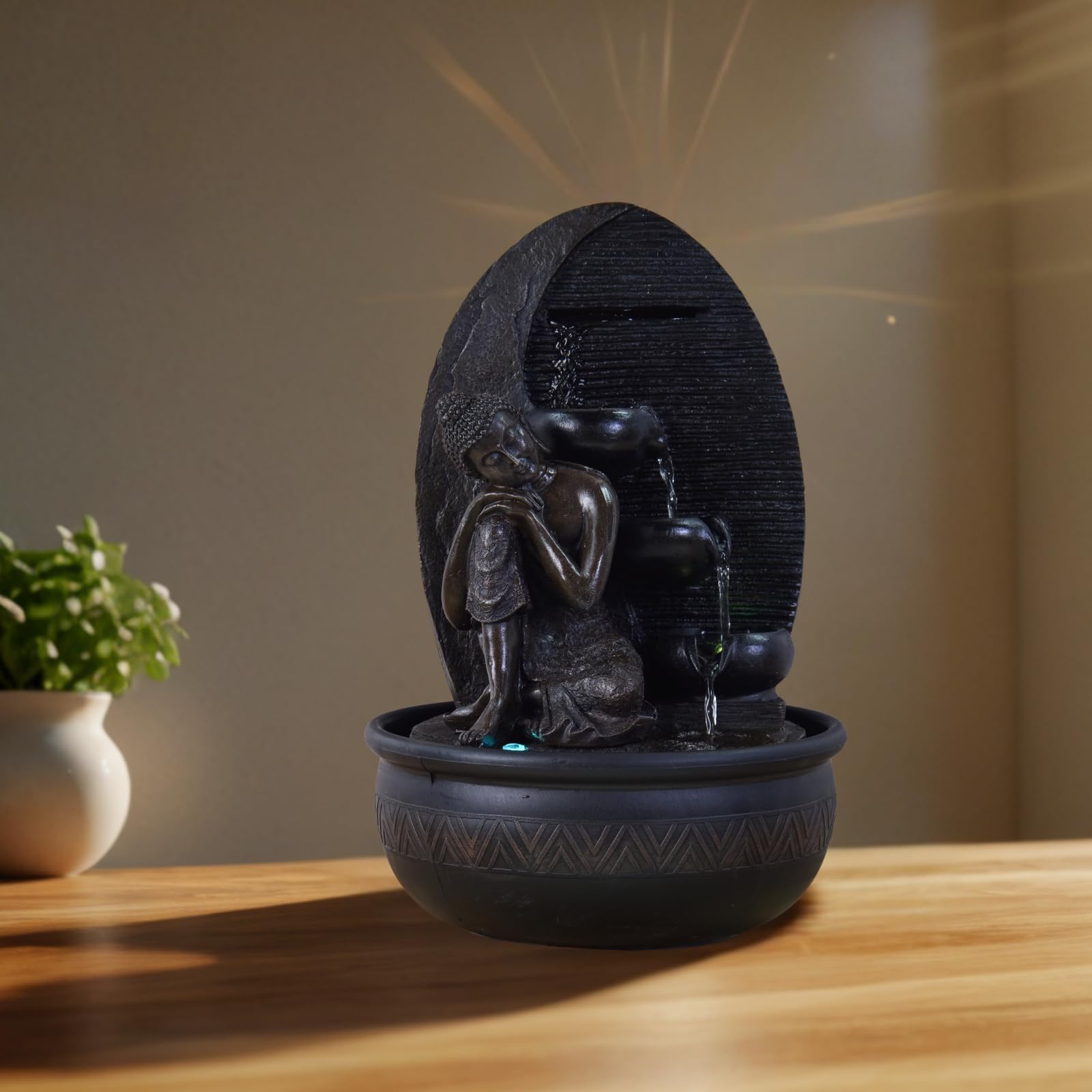 Zen'Light - Fontana Buddha Grace, in resina/bronzo, 26 x 26 x 40 cm