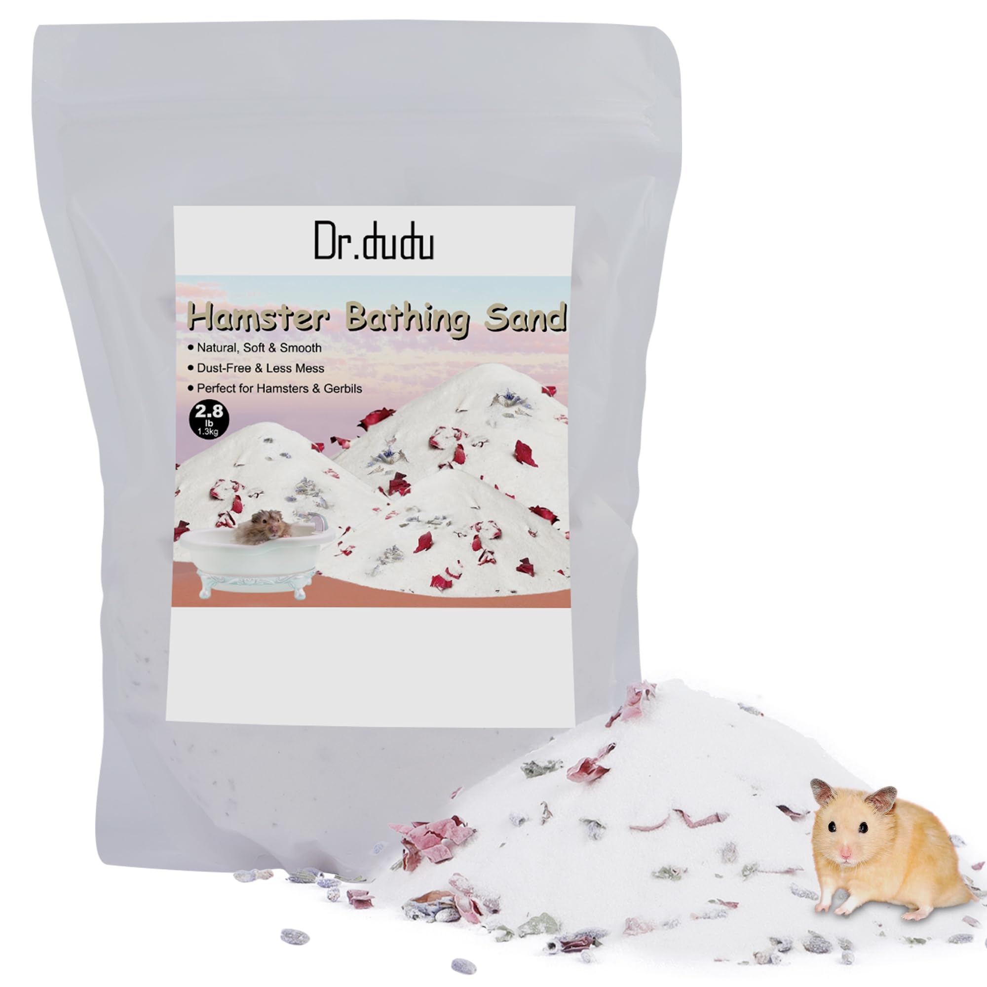 DR.DUDU Hamster Bath Sand, 2.8lb Dust Free Desert Sand or Potty Litter Sand for Hamster Chinchillas Gerbil Syrian Mice Small Animals (White, Flower Smell)