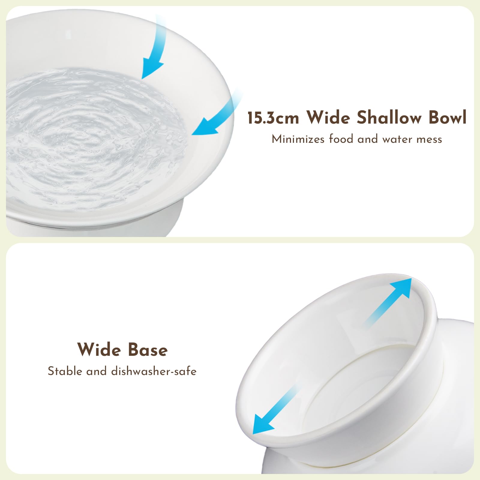 Ciotole Rialzate per Gatti in Ceramica 15,3 cm 2 Pezzi Anti Vomito con Supporto Lavabili in Lavastoviglie Bianco
