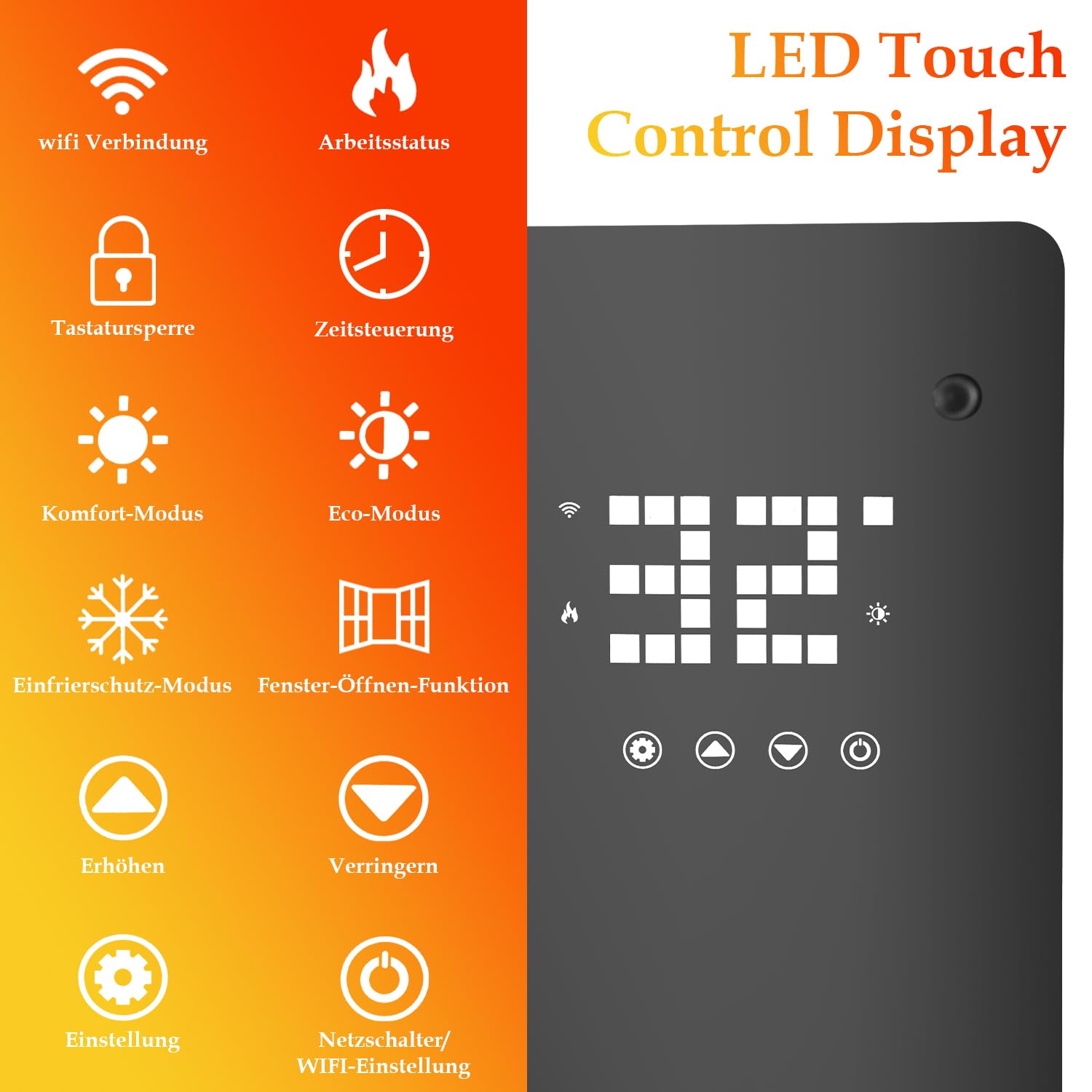 Termoconvettore, radiatore elettrico da 2000 W, radiatore elettrico, riscaldamento a infrarossi con telecomando, termostato e controllo app, riscaldamento elettrico a parete, risparmio