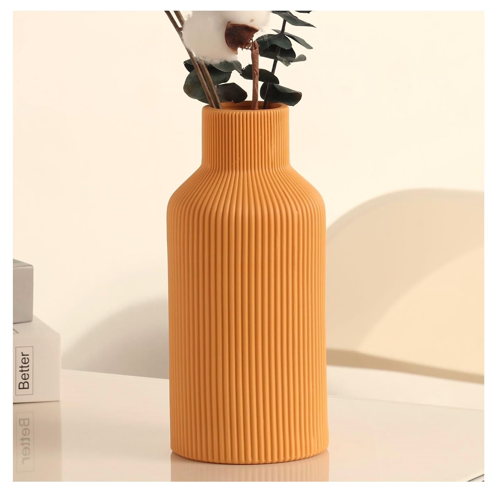 SPHINX Ribbed Bottle Ceramic Vase – Vase for Dried Flora, Pampas Grass, & Live Plants – Elegant Home Decor Centerpiece,Minimalist & Boho Styles – Vase Only (No Flowers) (Tangerine Orange, SN-8.5 Inch)-image-11