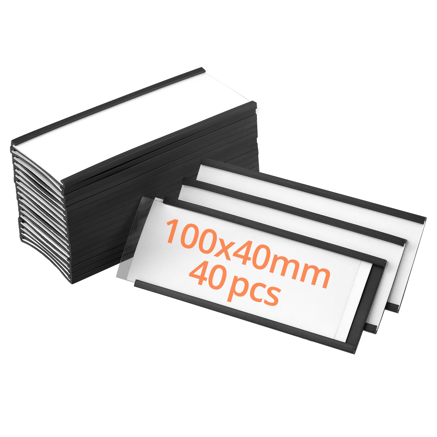 QWORK® 40 Pezzi Porta Etichette Magnetiche 40x100 mm, Scrivibili Con Pellicola Protettiva in Plastica Trasparente per Scaffali Metallici Armadietti e Lavagne Bianche