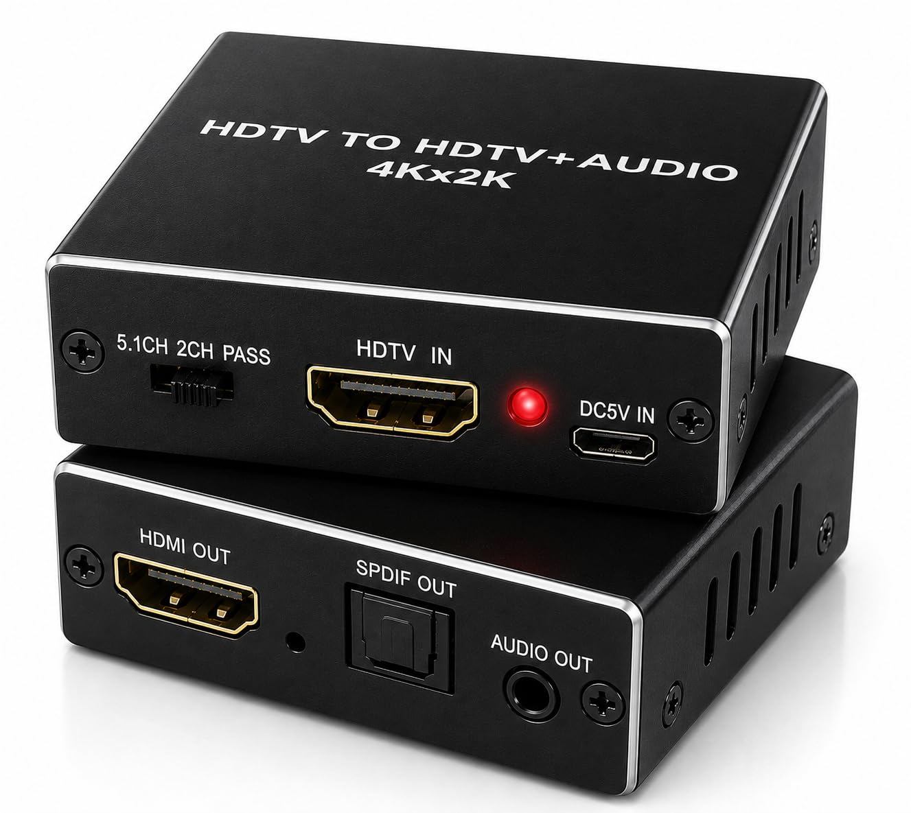 Microware 4K x 2K 3D HDMI Audio Extractor - Converter with HDMI, Optical SPDIF, 3.5mm Stereo, RCA Audio, Adaptor Switch 