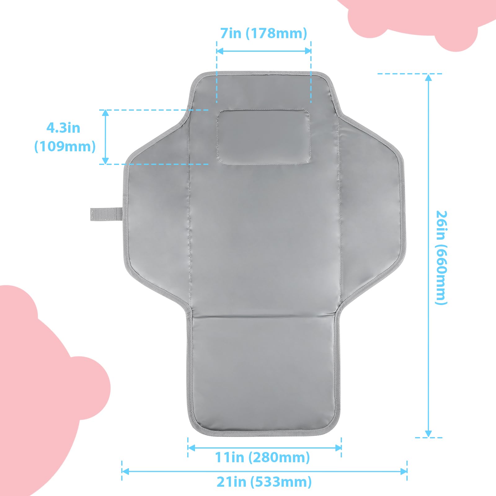 Cambiador portátil de viaje para bebé, impermeable, color rosa | Compacto, ligero, plegable para bolsa de pañales, fácil de limpiar, regalos para recién nacidos, perfecto para llevar