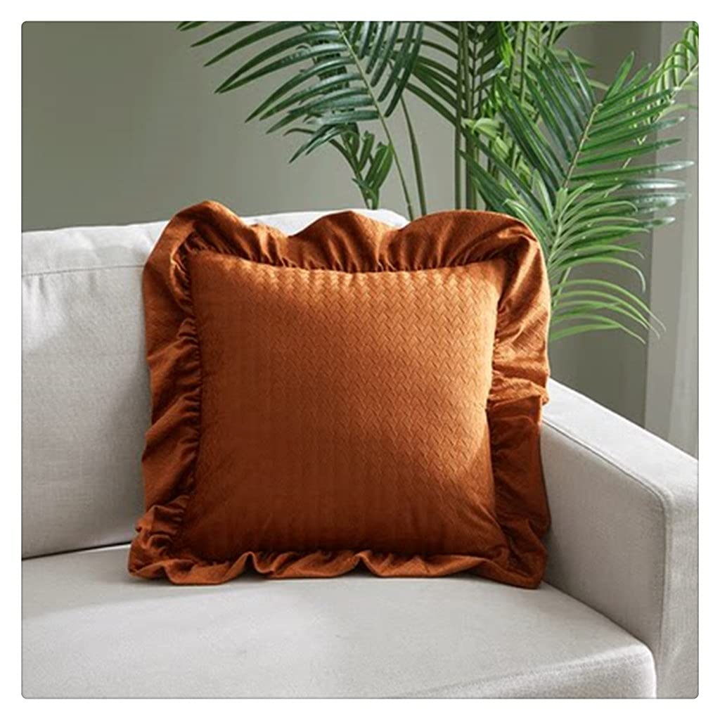 MFJGHU Retro Solid Color Living Room Sofa Cushion Cover Suede Soft Velvet Hug Pillowcase Square Pillow Ruffle(Style B,45x45 cm)