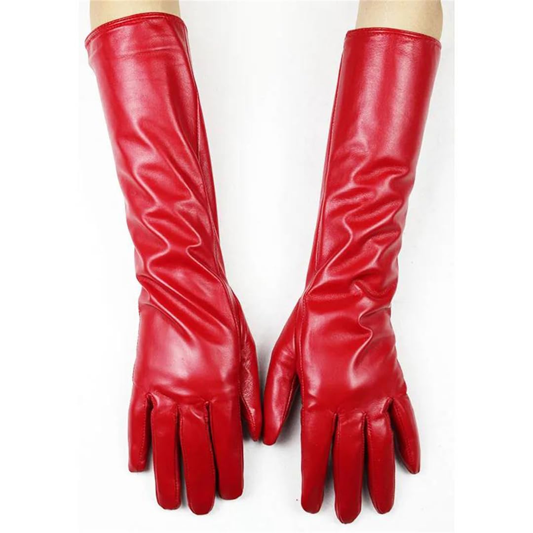 Kelsiop Damen Lange Schaffell Lederhandschuhe Fleece Gefüttert Winddicht Warm Outdoor Winter Fäustlinge