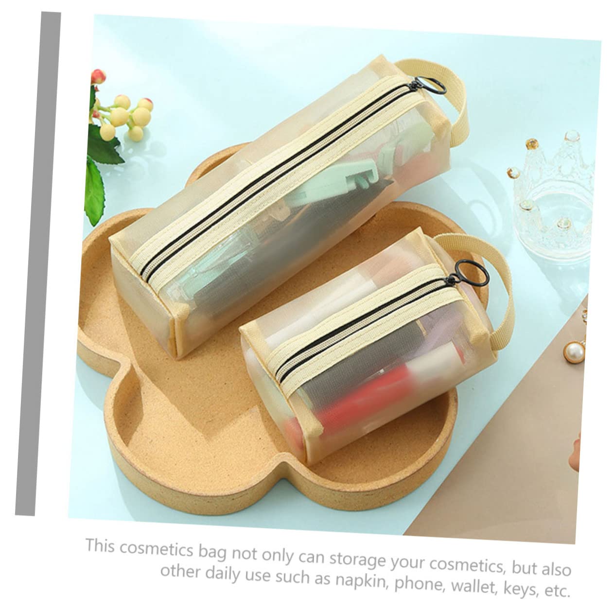 FRCOLOR 3juegos Bolsa De Maquillaje Portátil y Transpirable Neceser De Viaje para Cosméticos y Artículos De Tocador Gran Capacidad y Diseño Práctico De Color Melocotón