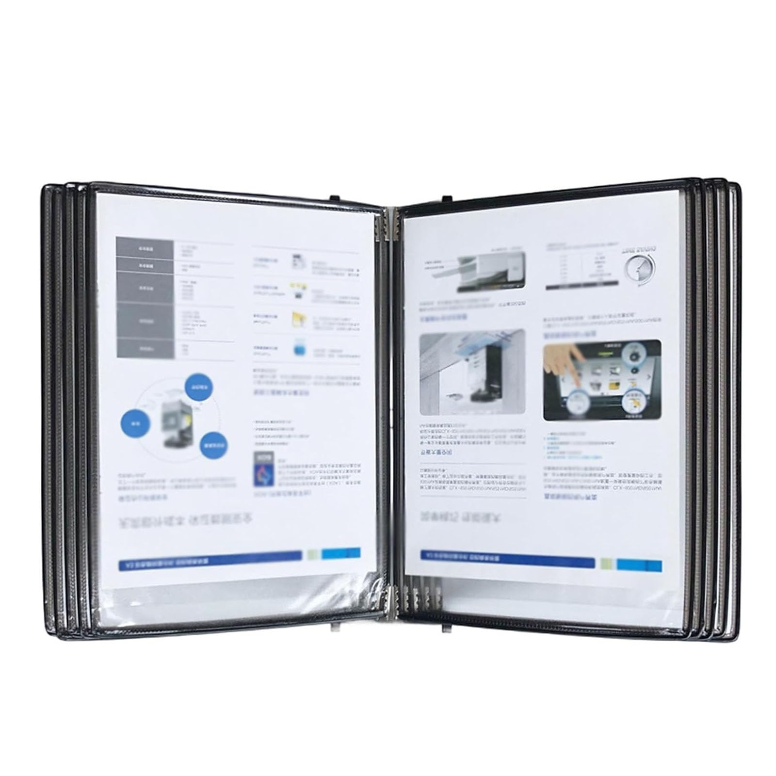OLSKFUH Page-Turning Folder, 20 Display Pockets, Letter-Size, Durable Space Saving Reference Stand Desktop, Easy To Install,Black-20 pages