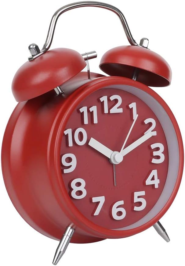 Hello Dream Metal Analog Twin Bell Table Clock (Red_2.4 Inch X 4.4 Inch X 6.4 Inch)