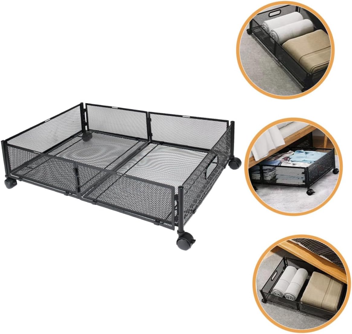 Foldable Under Bed Storage Organizer Stainless Steel Container with Wheels for Bedroom and Sofa Large Capacity Space-saving Bin for Clothes Blankets Multi-purpose Storage