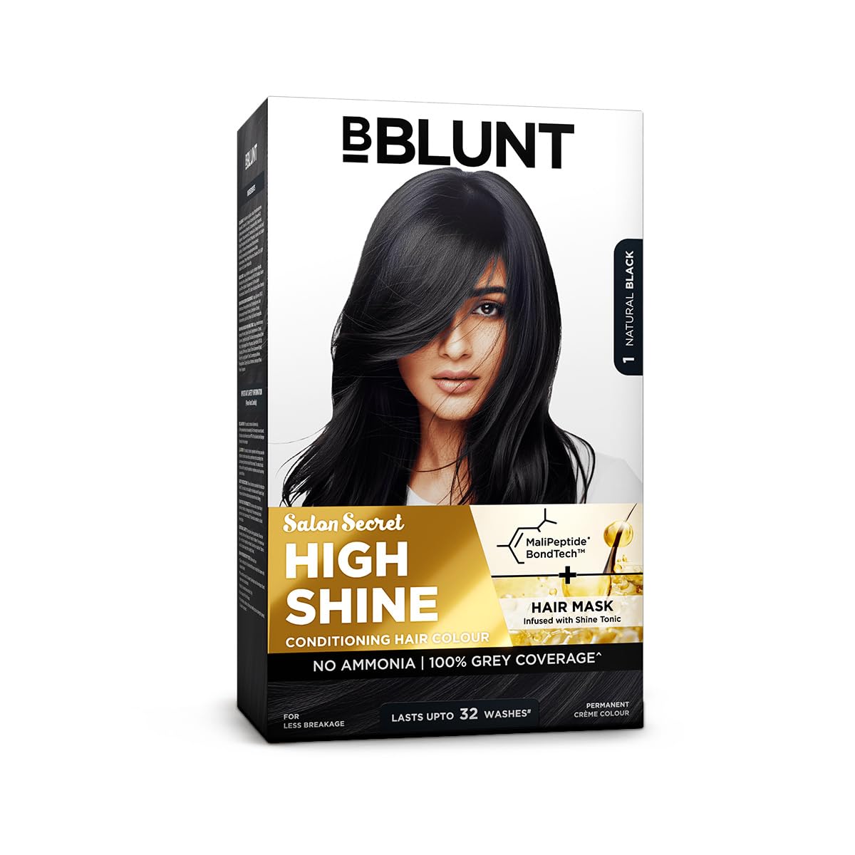 BBLUNT Salon Secret High Shine Conditioning Hair Colour With MaliPeptide BondTech™ to reduce breakage | Natural Black-1 | No Ammonia, 100% Grey Coverage | Long Lasting Permanent Colour | Salon at home-picture-10
