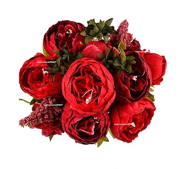 SPHINX Artificial Big Peonies Silk Flowers Bouquet/Bunch for Decoration/Floral Arrangements/Center Piece Decor -5 Heads (Approx 53 cms Height) - 1 Piece (Deep Red)
