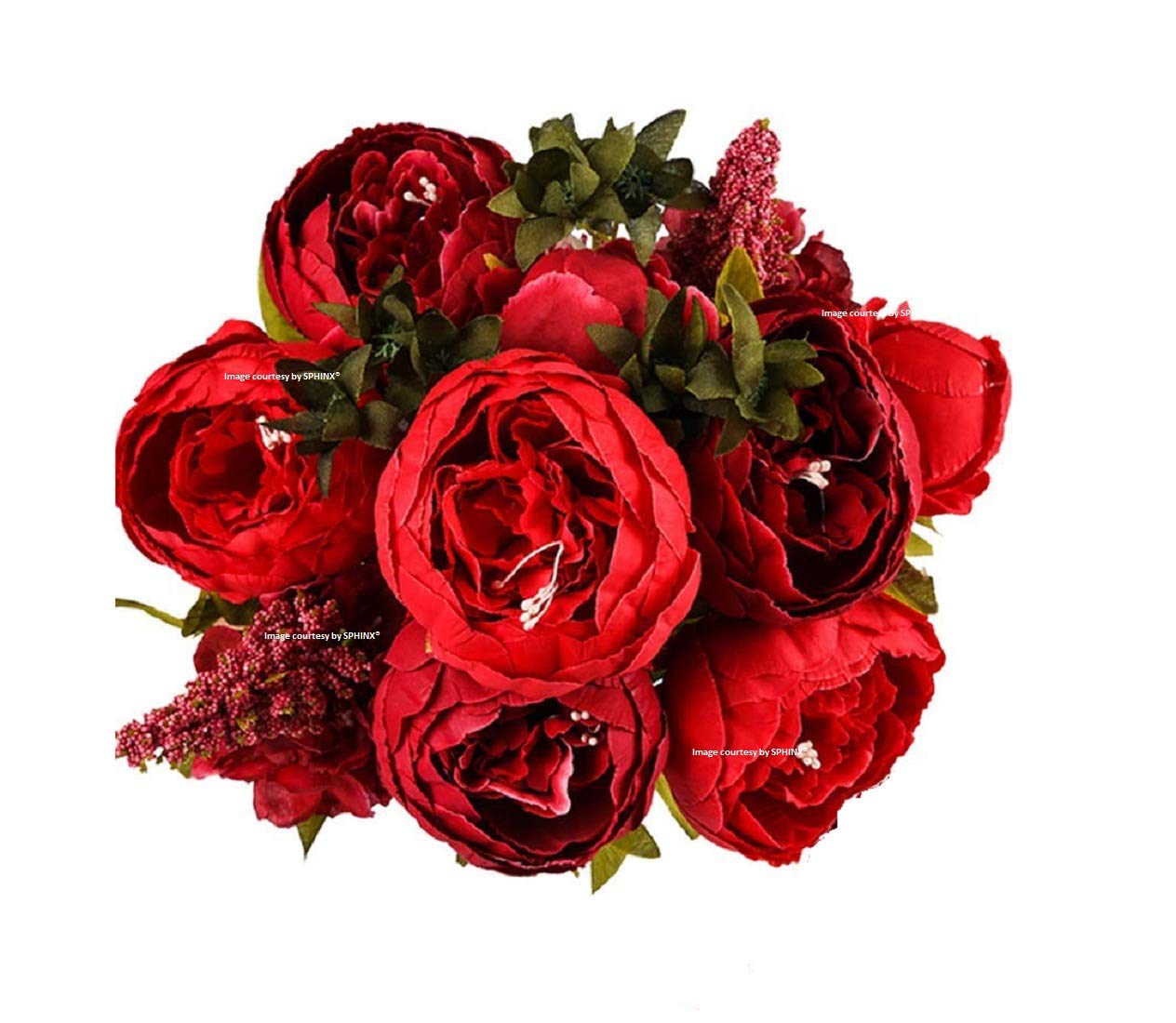 SPHINX Artificial Big Peonies Silk Flowers Bouquet/Bunch for Decoration/Floral Arrangements/Center Piece Decor -5 Heads (Approx 53 cms Height) - 1 Piece (Deep Red)