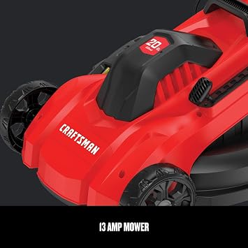 CRAFTSMAN Electric Push Lawn Mower, 20-Inch Deck, Corded, Powerful 13-AMP Motor, 6 Setting Height Adjustment, Winged Blades, 3 in 1 Bagging, Mulching and Discharge (CMEMW213)