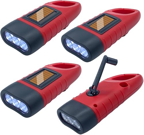 Evelots Linternas solares de manivela (paquete de 4) linterna recargable de supervivencia de emergencia para campamento, coche, fácil de 3 luces LED