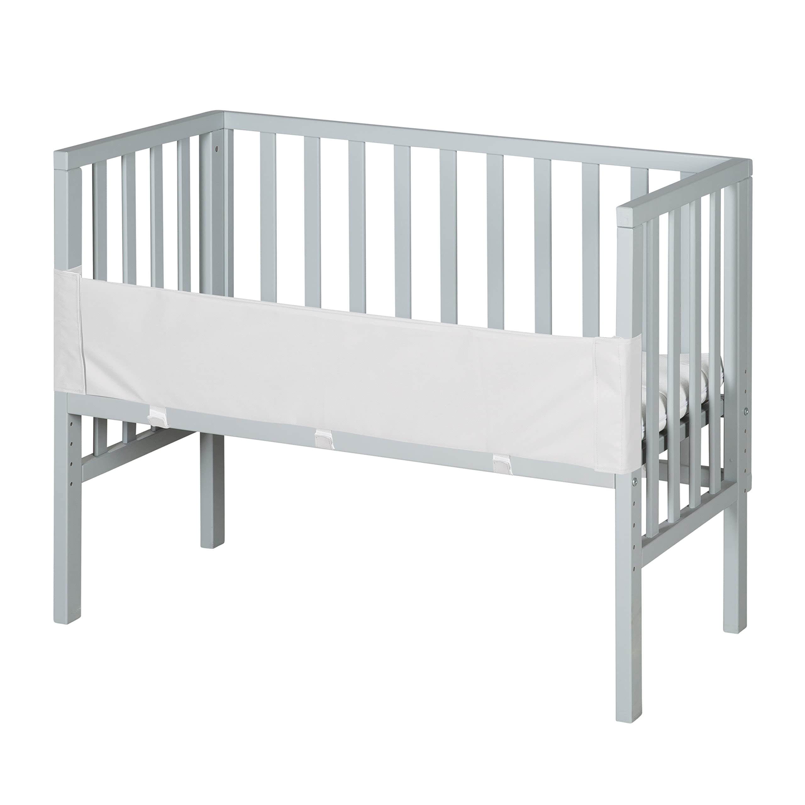 roba Lettino Co-sleeping 2 in 1, Inserto safe asleep 45 x 90 cm e Barriera, Adatto a Tutte le Altezze dei Letti dei Genitori, dalla Nascita, Trasformabile in Panca, Legno Laccato Grigio