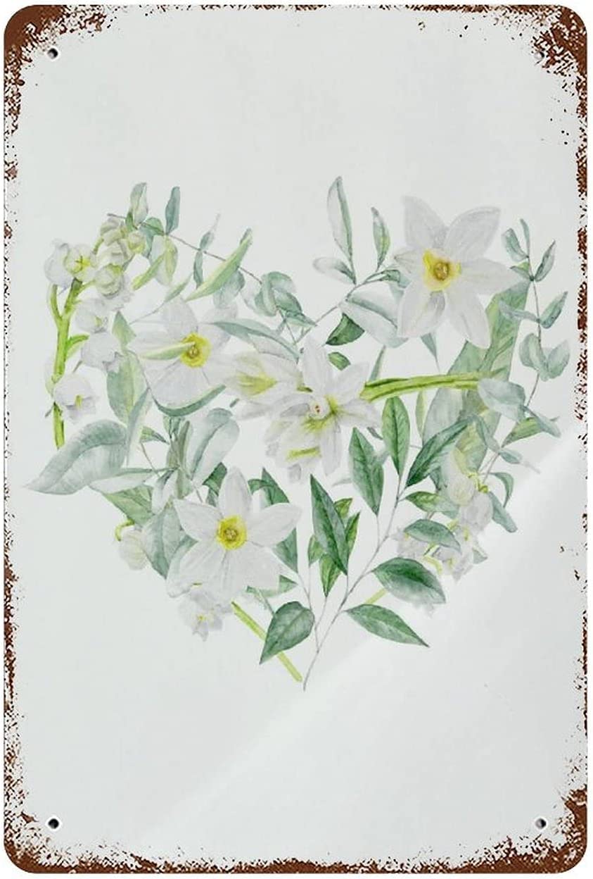 Watercolor Botanical Lili Of The Valley Eucalyptus Daffodil Flower Creative Funny Novelty Decorate Home Garden Cafes Offices Shops Bars Clubs Gift Plaque Tin Sign 8x12 Inch