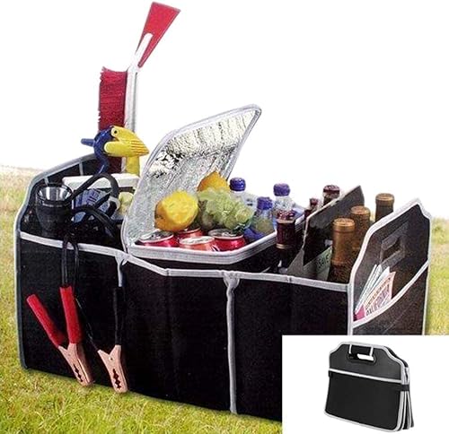 Miniatura 8 de Organizador de maletero de automóvil, negro, 3 secciones grandes de almacenamiento, almacena tus suministros de limpieza, equipo de emergencia,