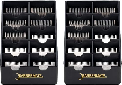 Paquete de 2 bandejas de almacenamiento BarberMate Blade Rack - Capacidad para 10 cuchillas de corte (negro)