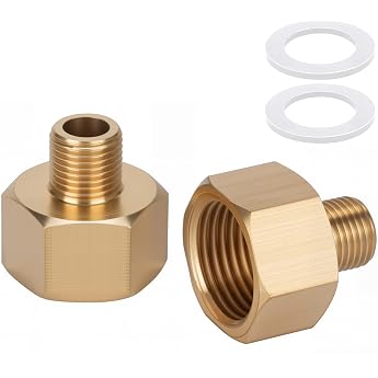 2-Pack Brass AG/IG Reducer Adapter 1/8 Inch Male to 3/8 Inch Female Thread 3/8 Inch Female to 1/8 Inch Male Thread Durable Pipe Connection Converter with Rubber Seal for Water/Gas/Liquid Systems