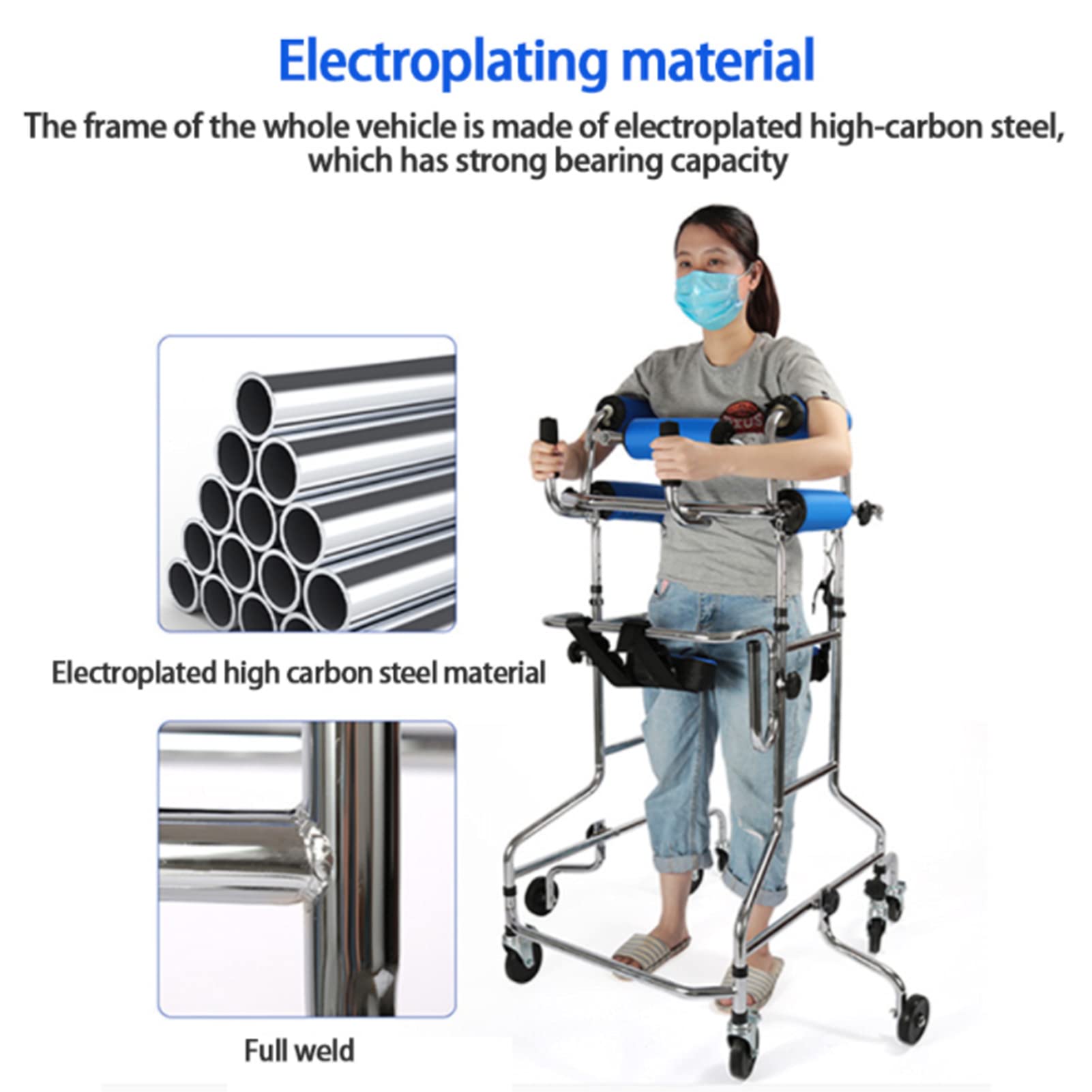 Walker Personas Mayores,Marco pie Rehabilitación Hemiplejía,Andador Adultos, Ayuda Caminar Discapacitados,Andador Médico Portátil con Altura Regulable, Apto para Personas de 150-180 Cm