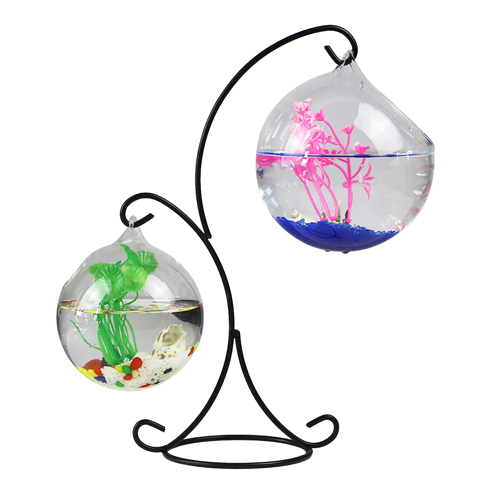 SJDWDX Desk Glass Hanging Fish Bowl Tank, Desk Hanging Fish Tank Bowl with Stand Table Transparent Glass Fish Vase Aquarium Bowl for Home Garden Betta Fish Moss, A2