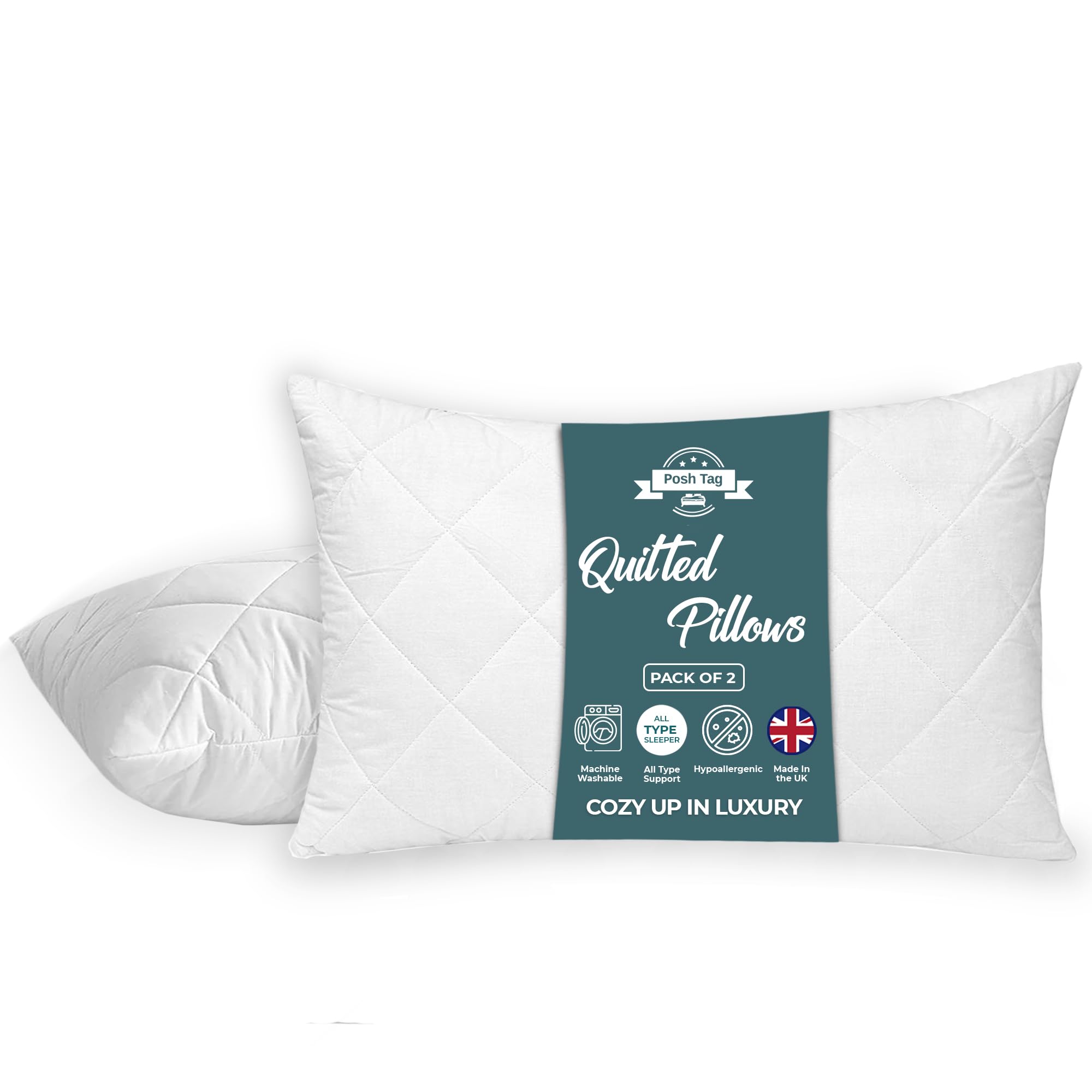 Posh Tag Quilted Pillows 2 Pack Hollow Fiber Filled Comfortable & Breathable Non-Allergenic Pillow''s Hotel Quality, Hypoallergenic, Back and Down Support Alternative Pillows Bed Pillow 48 x 74
