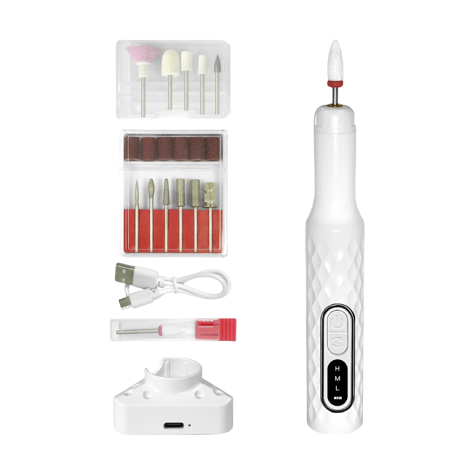 Torno para uñas contra cutículas rebeldes y esmaltes duros con kit de pulido 8
