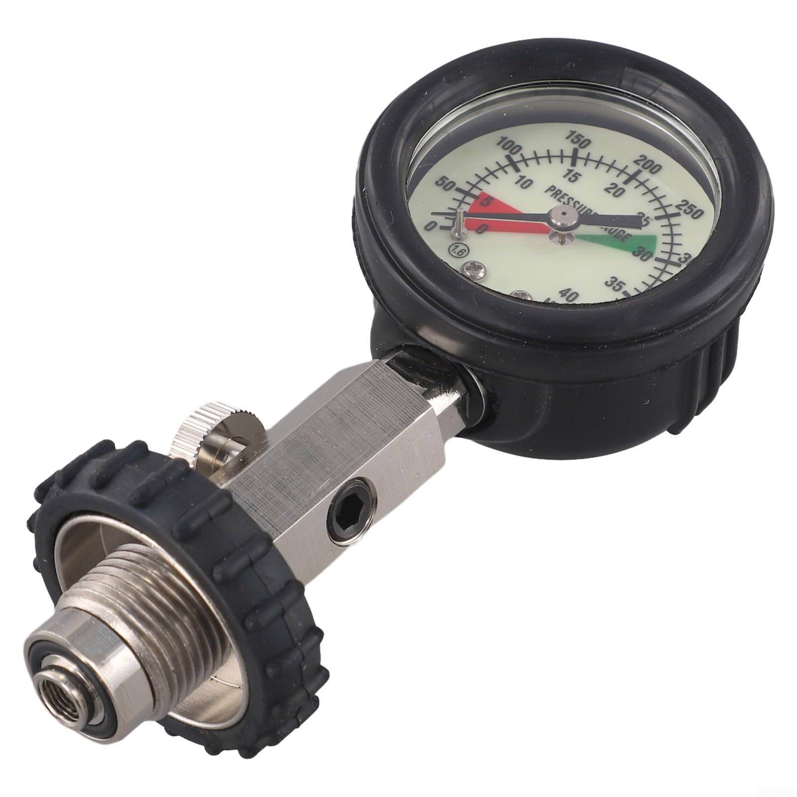 Medidor de presión para botellas de buceo G5/8 rosca 0-300 bar acero inoxidable latón goma para cilindro de buceo DIN