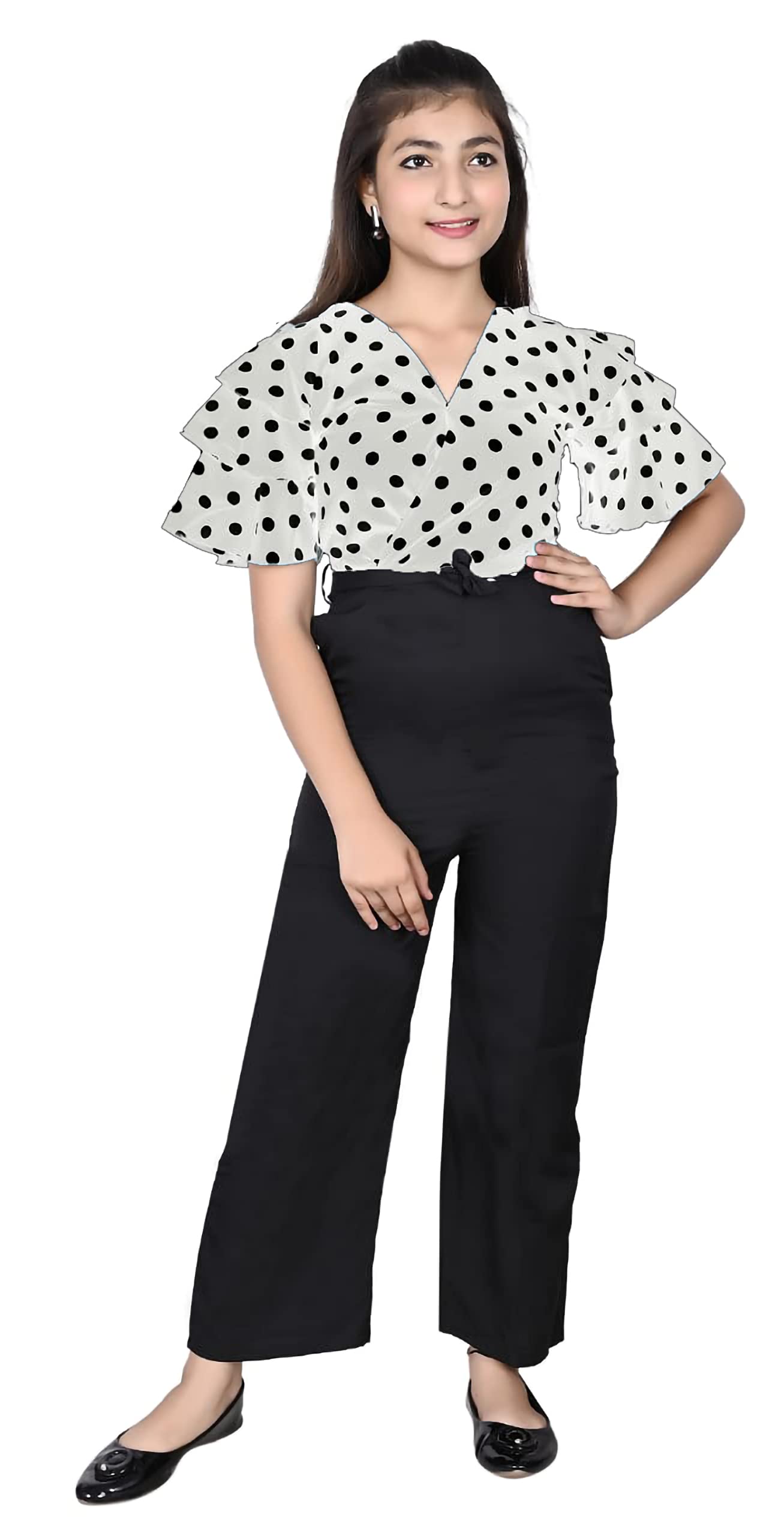 Girls Flared Sleeves Printed Jumpsuit-66-image-0