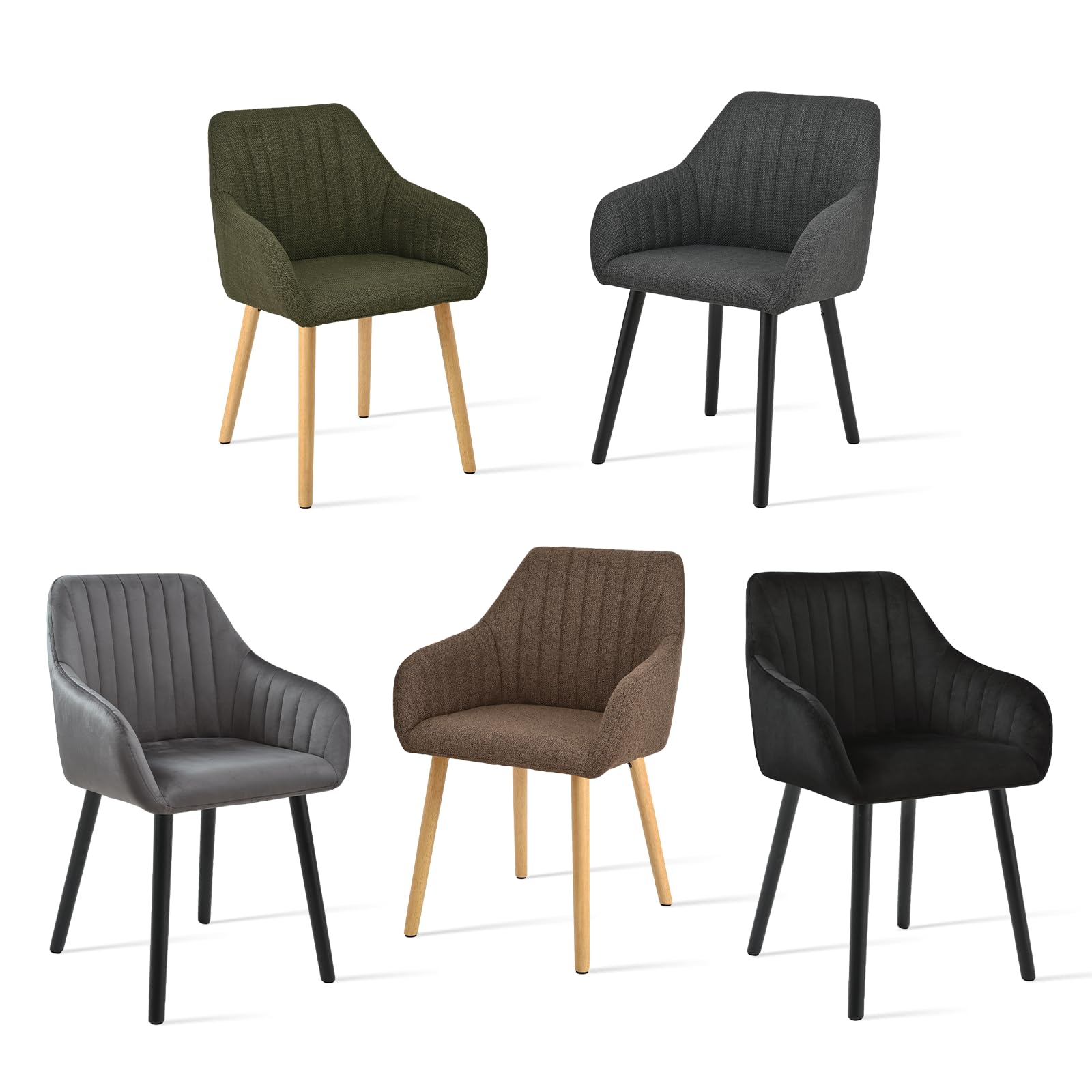 Sedie da pranzo beige con gambe in legno con bracciolo, set da 6 pezzi, per sala da pranzo, cucina, con braccioli in poliestere, per sala da pranzo, cucina, marrone