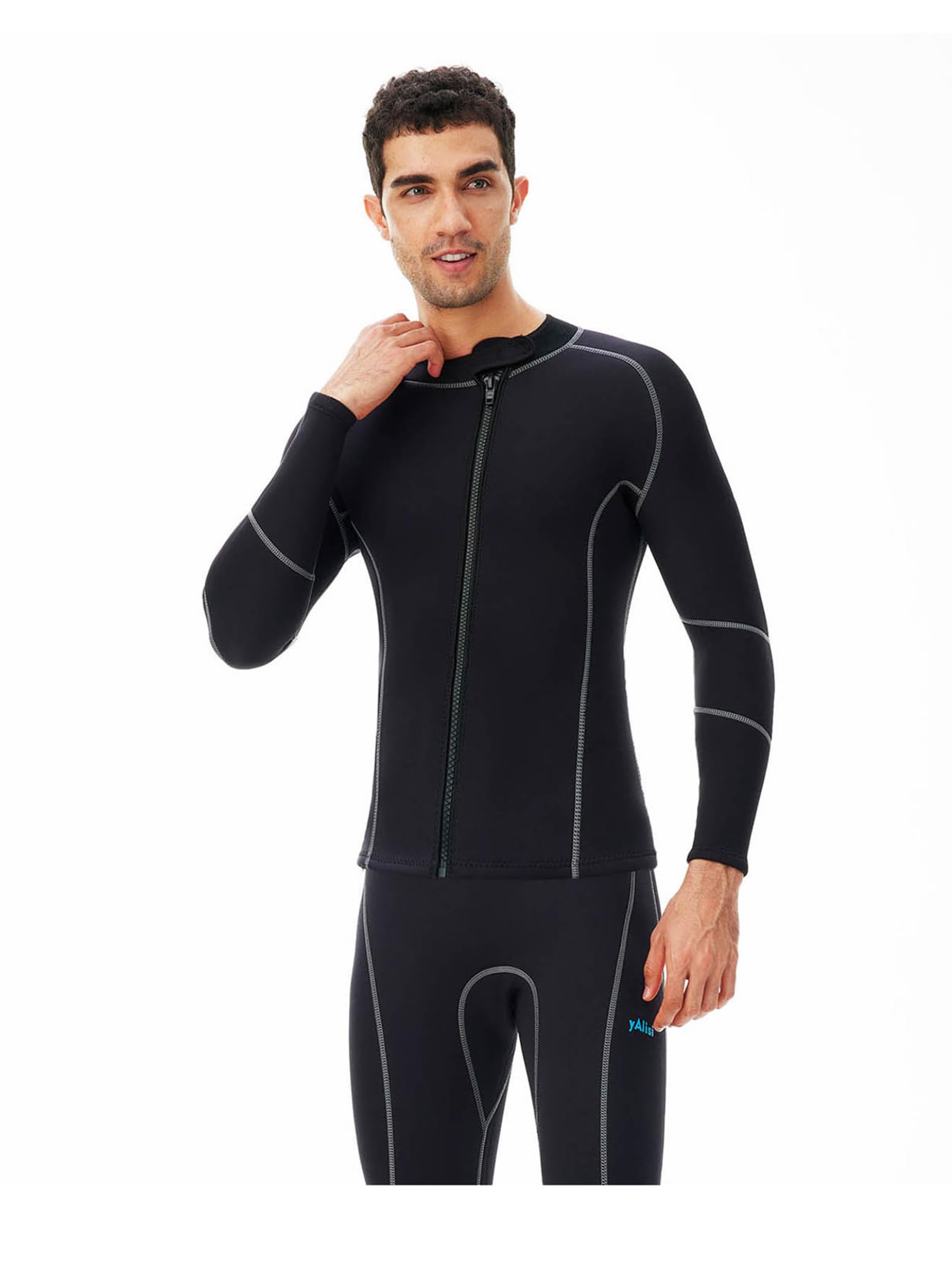 Hedmy Herren Neoprenanzug Jacke Langarm 3mm Warmhalten Oberteil Mit Reißverschluss Zum Schnorcheln Tauchen Schwimmen