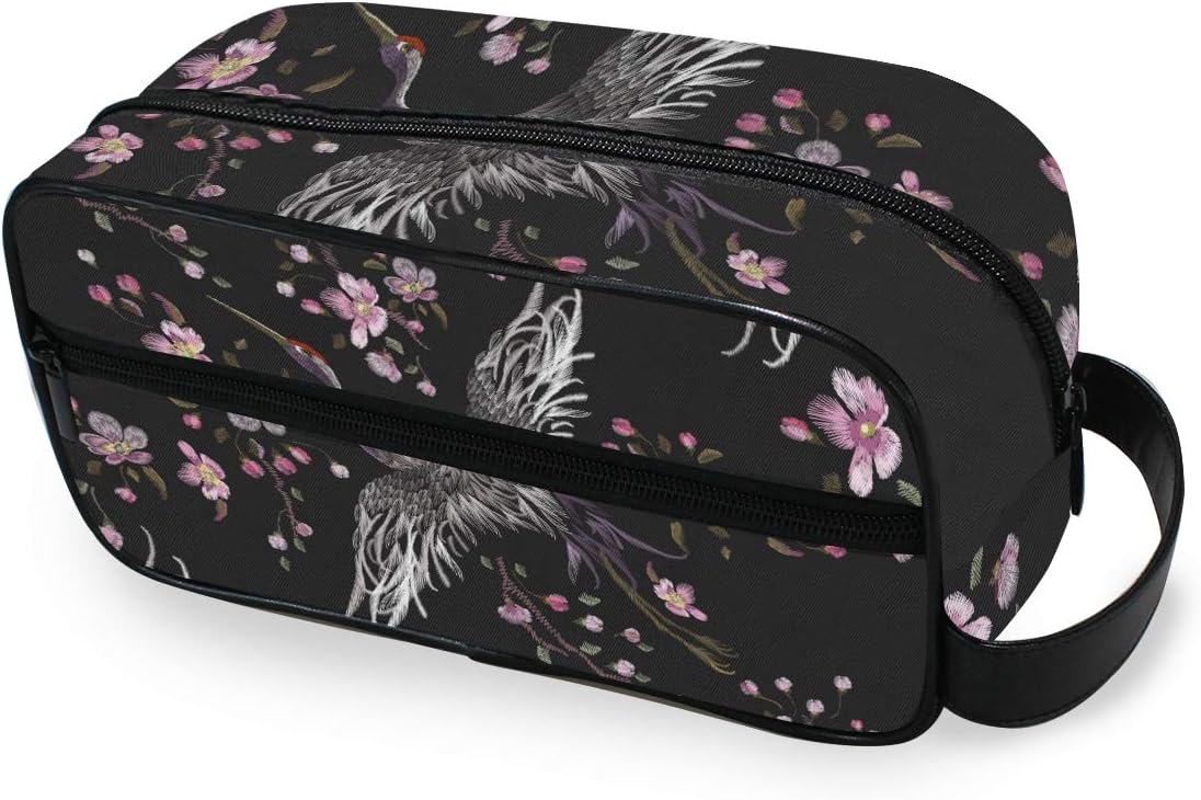 Bolsa de Maquillaje portátil con Forma de Flor de melocotón y grulla de pájaro, para Mujeres y niñas, multifunción, Bolsa de Aseo de Viaje, Bolsa de Lona