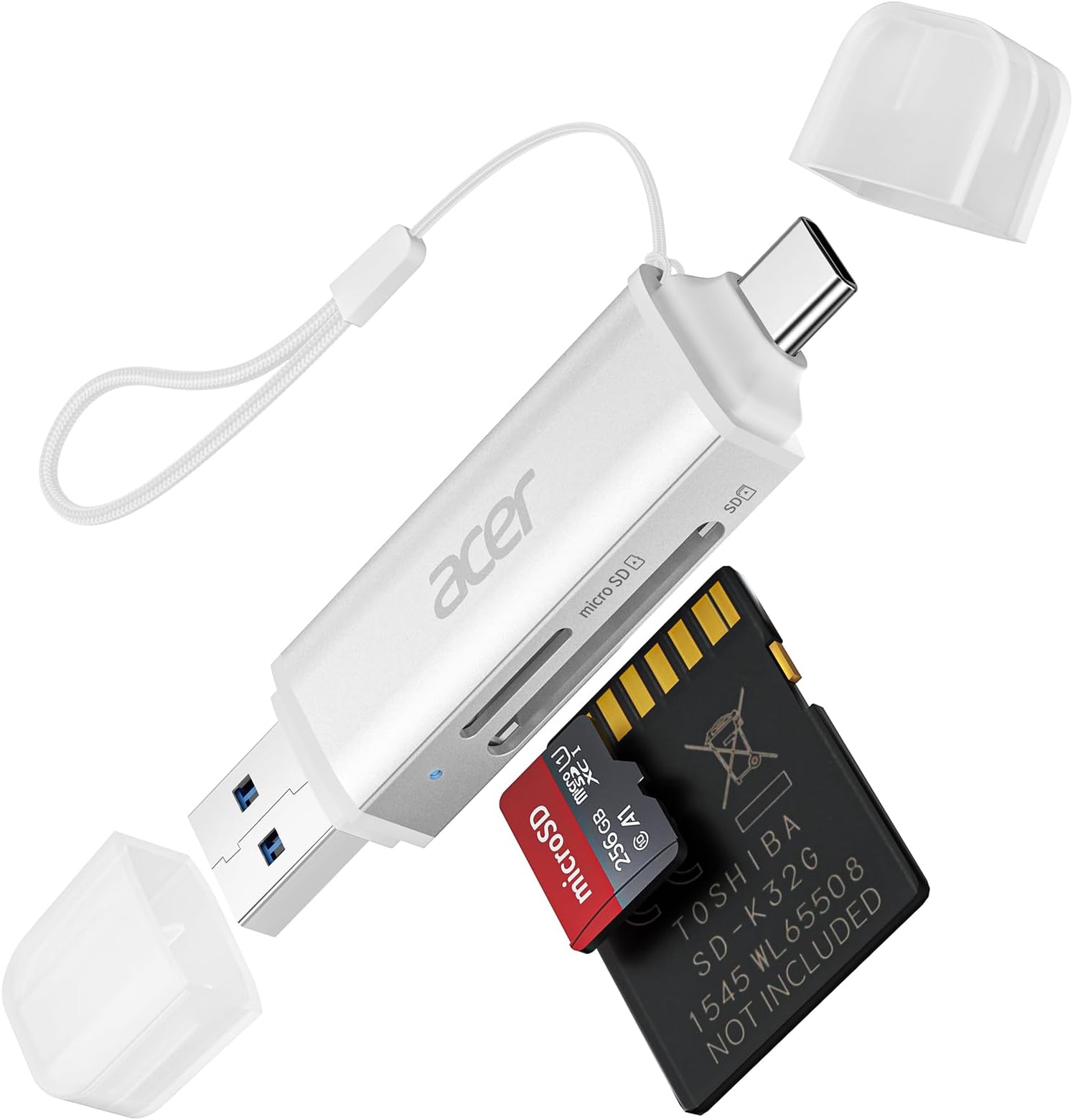 acer SD Card Reader USB C, Dual Slots USB 3.0 Type C to Micro SD Card Adapter, Memory Card Reader for MicroSD, SDHC, SDXC, Compatible with Laptop, PC, iPhone16/15, MacBook, iPad Pro, Android-Silver