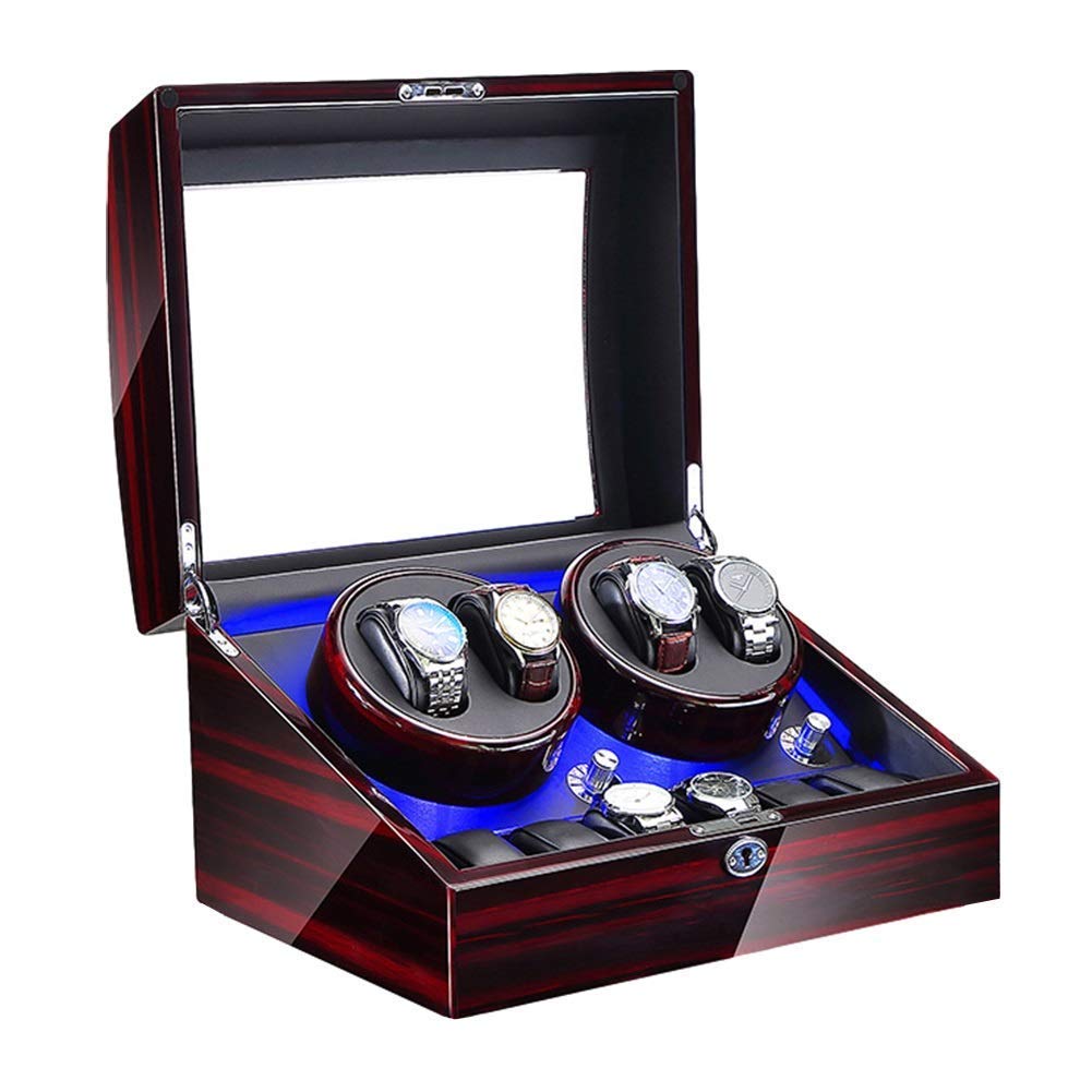 YNIYUJKL Automatic Watch Winder For 4 Watches + 6 Storage Piano Paint Exterior Ac Adapter And Battery Powered Super Quiet Motor Watch Winder Watch Winder Watch Box Stora,Black-A
