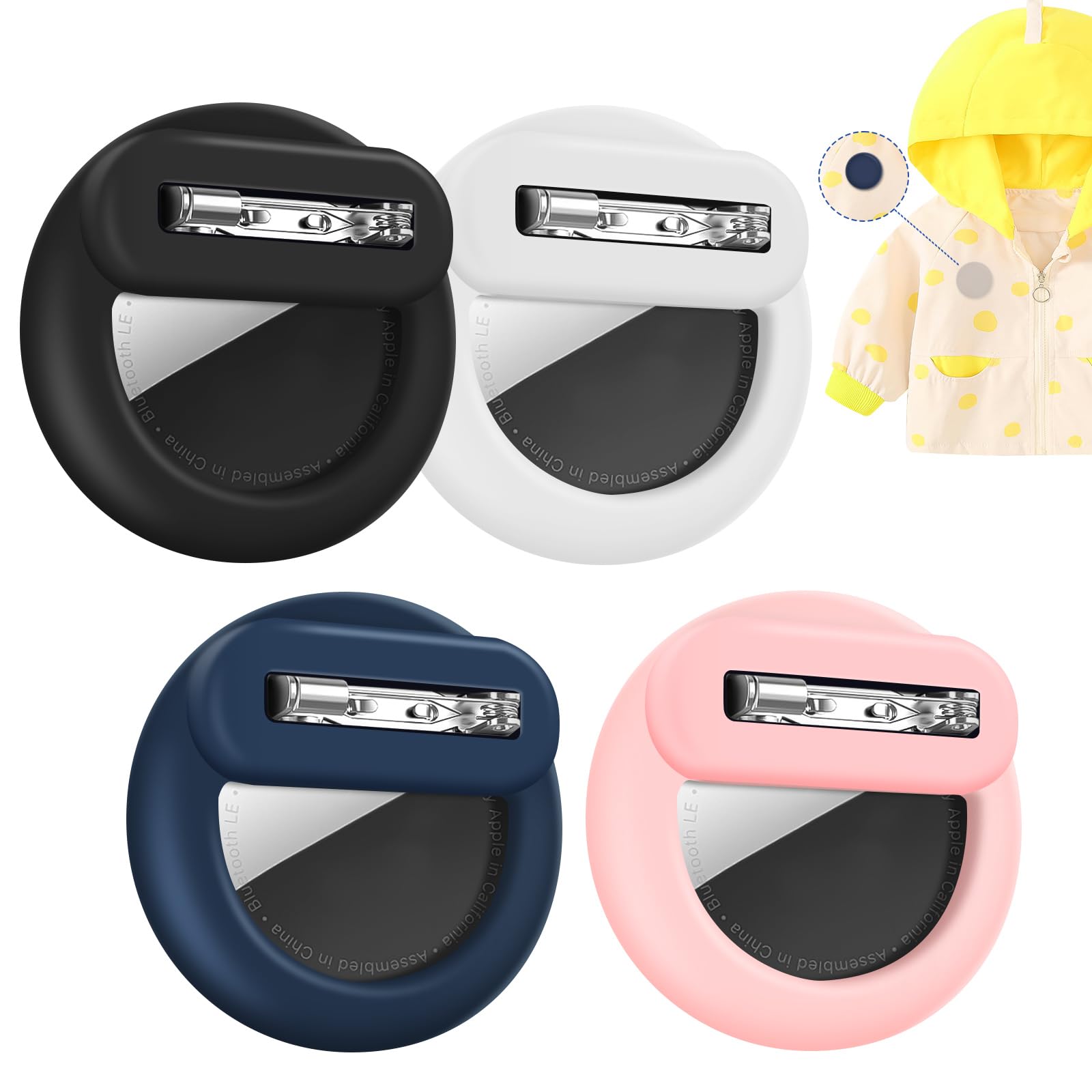 AXFEE 4PCS Hidden Air-Tag Case for Kids Air-tag Holder with Safety Pins, Anti-Removal Air-tags Sicoilne case