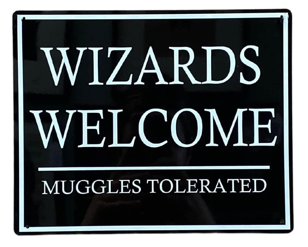 EliteKoopers 1Pcs Wizards Welcome Muggles Tolerated Metal Art Wall Door Sign Use Inside Outside Home Office