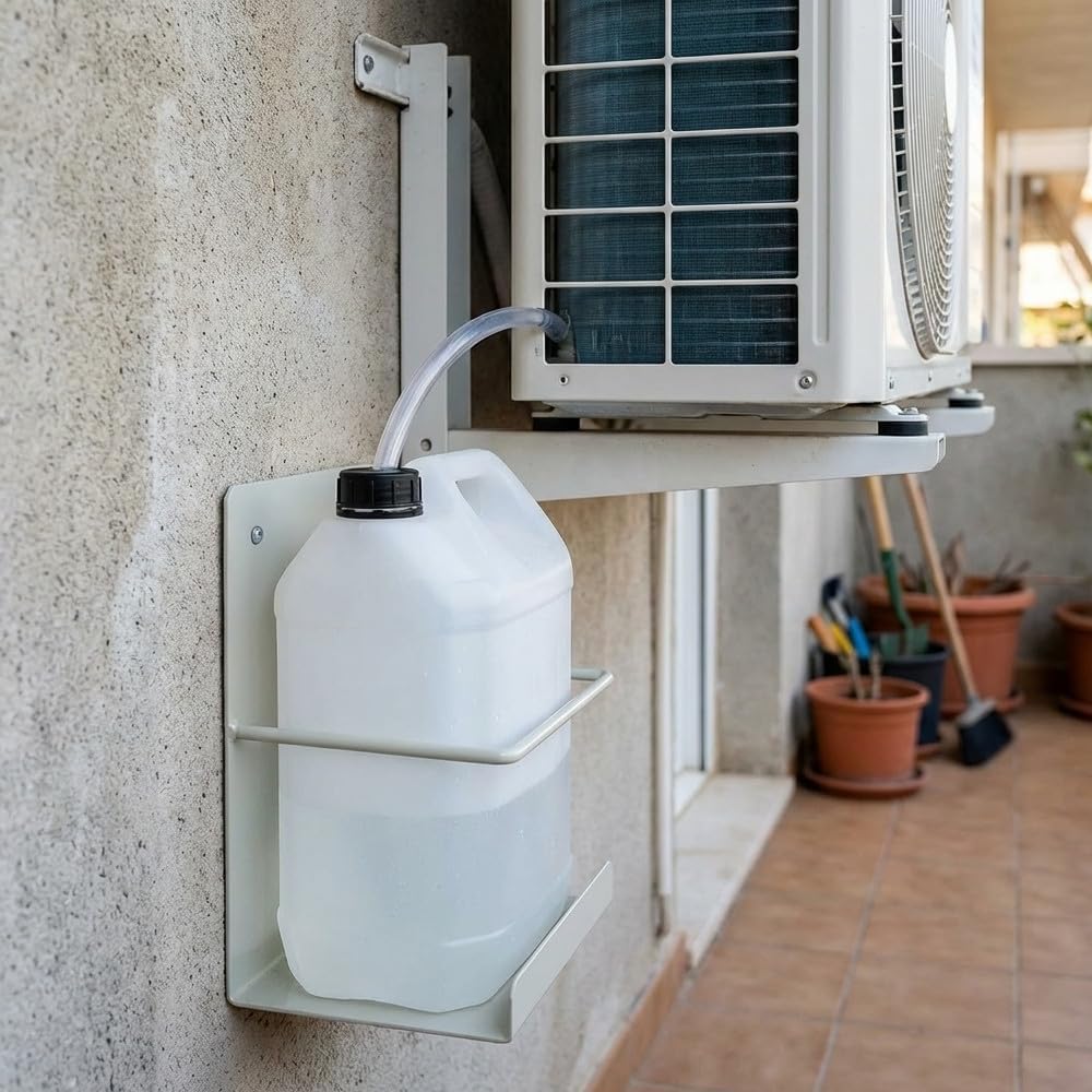 Suinga Bidon Condensador para Aire Acondicionado 5 litros + Soporte | Garrafa de Plastico Alimentario, con Asa y Tapon | Bidon Multiusos para Almacenaje, Transporte y Liquidos