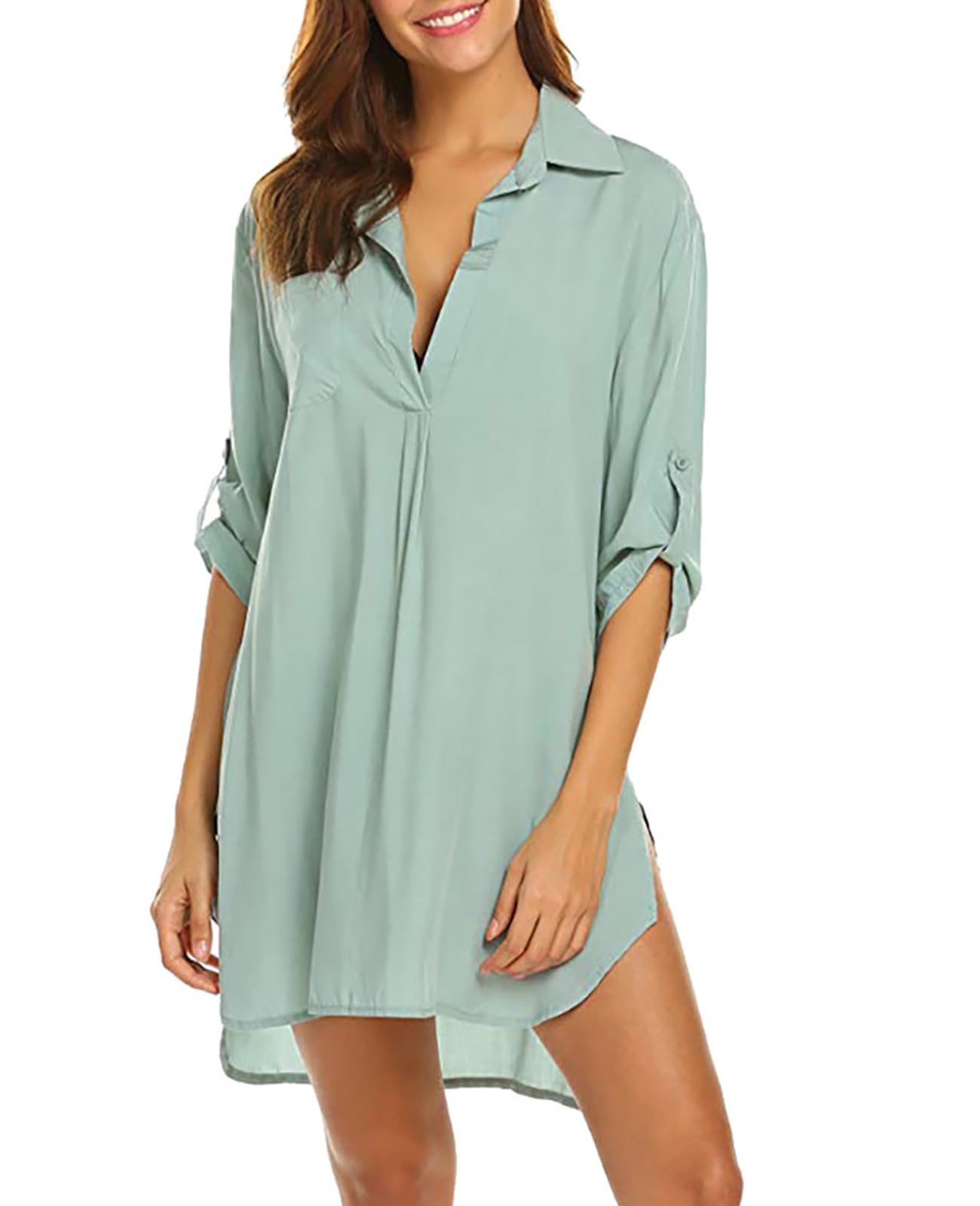 MINTLIMIT Womens Swimsuit Coverup V Neck Bathing Suit Cover Up Shirt Casual Swimwear Beach Dress
