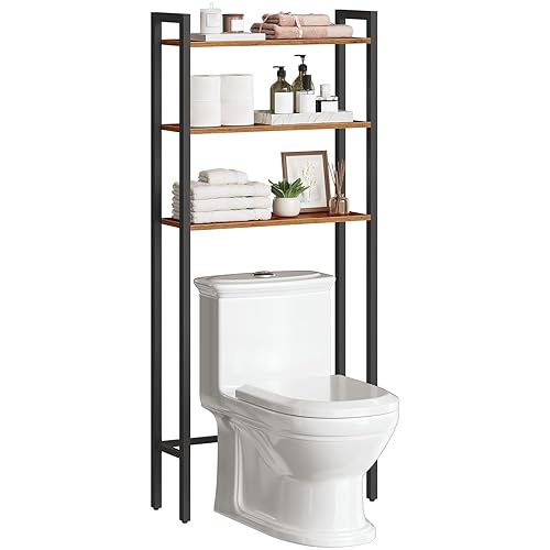 HOOBRO Over The Toilet Storage, 3-Tier Bathroom Organizer Shelf Over Toilet, Freestanding Bathroom Storage Shelves, Space Saver, Easy to Assemble for Room, Rustic Brown and Black BF41TS01 - Rustic Brown