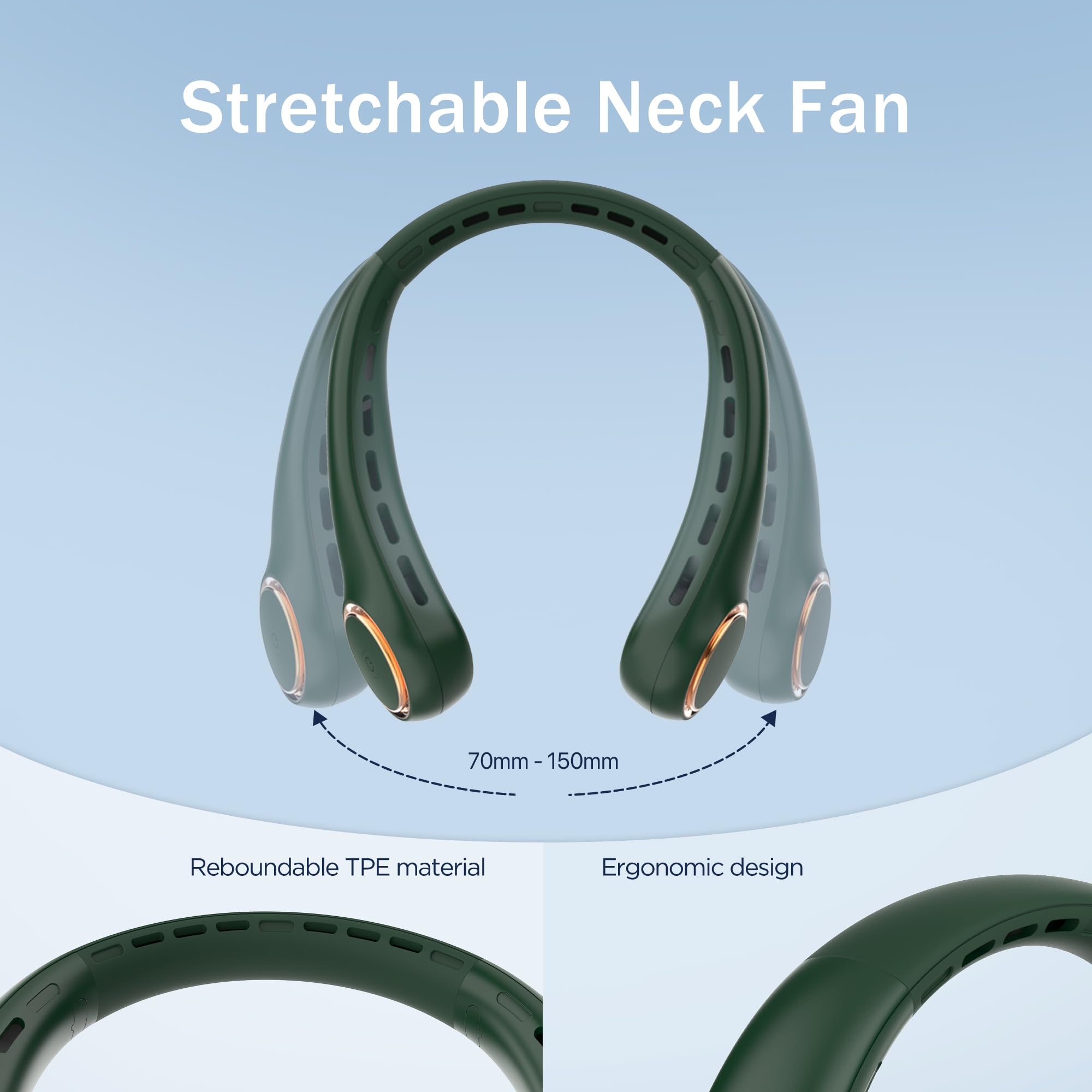 ITSHINY Ventilatore da collo senza pale, ventilatore portatile da collo, ventilatore da collo da 4000 mAh, mini ventilatore da collo personale ricaricabile con luce LED a 3 velocità, per donne,