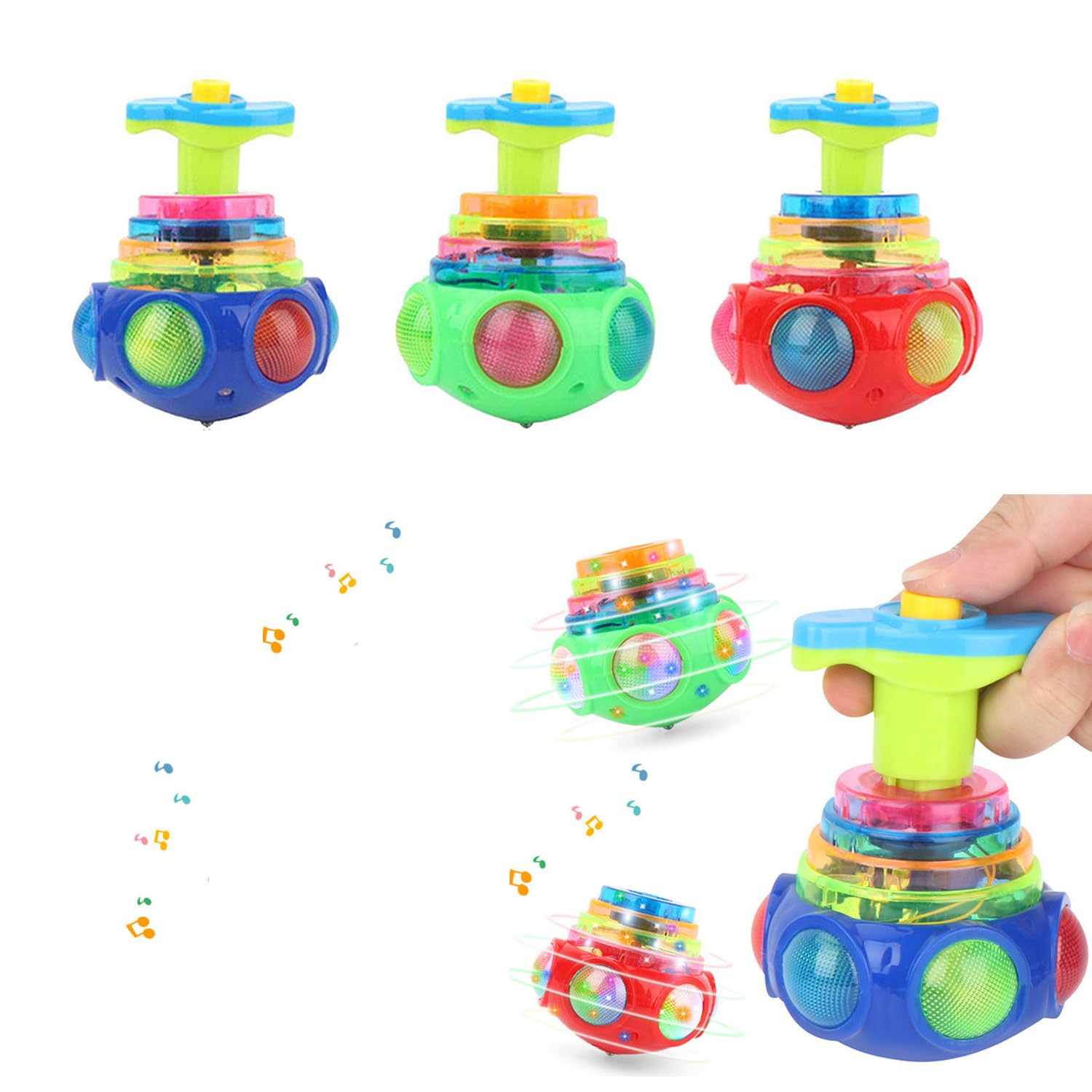 3Pcs Light Up Spinnings Item, Attention Autisms Bucket Item With Lights & Music, Flashing Top Gyroscope, Shining Music Flashing Tops, Cause and Effect for Party Presents