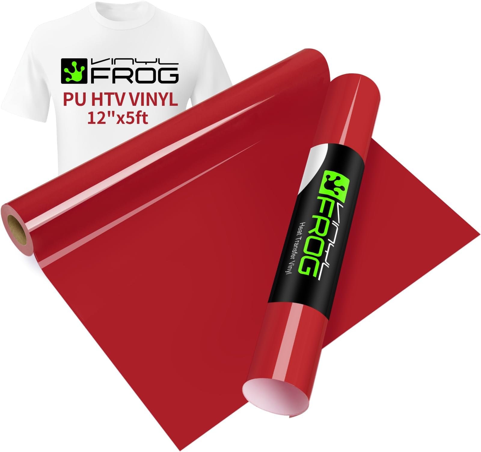 VINYL FROG Heat Transfer Vinyl Roll HTV Vinyl - 30.5x155cm Red Iron on Vinyl for T-Shirts, Heat Press Vinyl for DIY Craft Designs (Red)