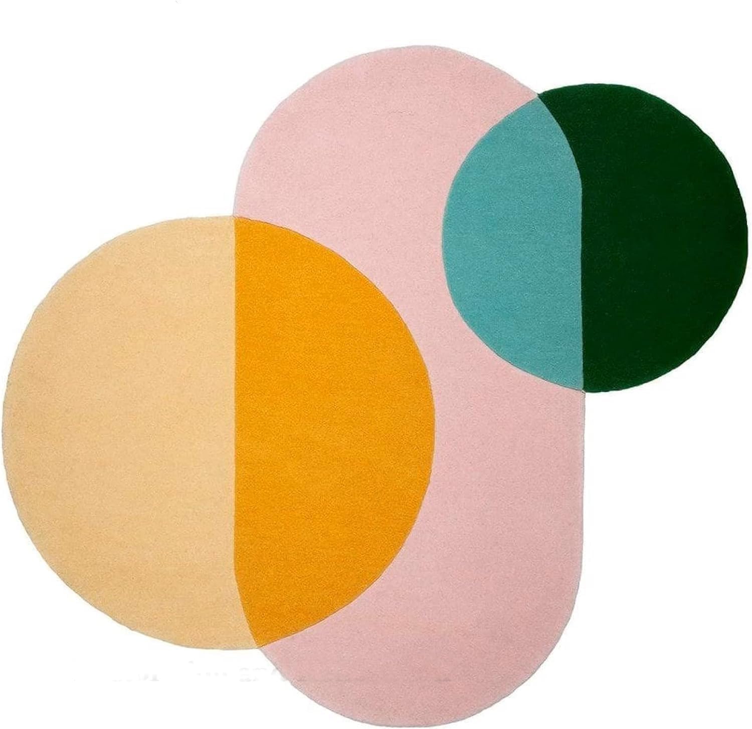 THE RUG ROOM_Modern Hand-Tufted 100% New Zealand Wool Geometric Circles Irregular Shape Area Rug for Living Room, Bedroom, Kids Room, and Home Decor (