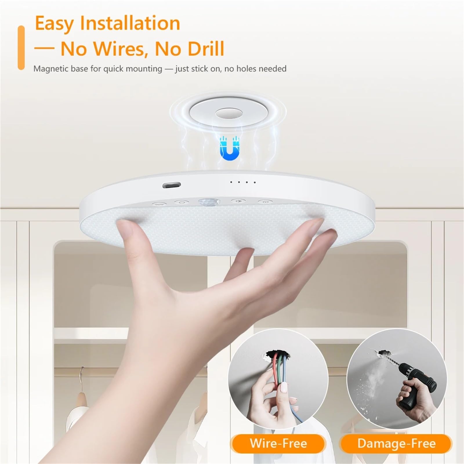Plafon LED Techo,Luz LED Techo Lámpara de techo con sensor movimiento recargable 8 W y mando a distancia, batería 5000 mAh, LED magnético for ducha, garaje, pasillo, armario(Square Ceiling Light,8W)