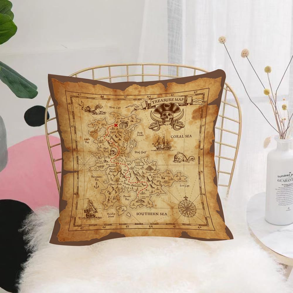 HYOSXW Cushion Cover,Throw Pillow Case Home Decorative for Living Room Bedroom Sofa Chair 16X16 Inch,Island Map Set, Highly Detailed Grungy Rustic Pirates Gold Treasure Map, Histor,Pillowcase 40X40cm