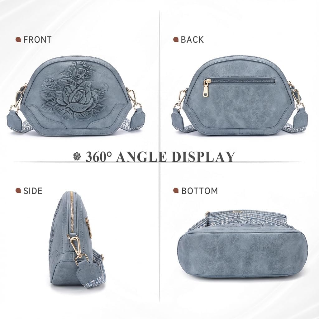 Crossbody Bags for Women, Trendy Vegan Leather Crossbody Purse with Adjustable Strap Embossed Shoulder Handbag | Lightweight, Smooth zipper, Gifts for women, Trendy, Wide Guitar Strap