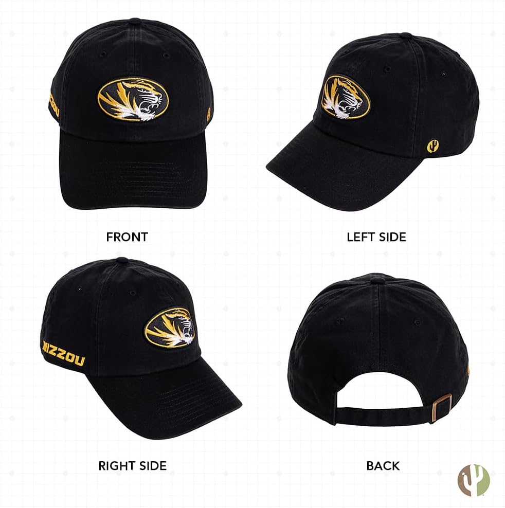 Desert Cactus University of Missouri Baseball Hat Mizzou Tigers Brimmed Embroidered Hats Cap Adjustable Cloth Strap Adult (Style D1) Black - Image 3