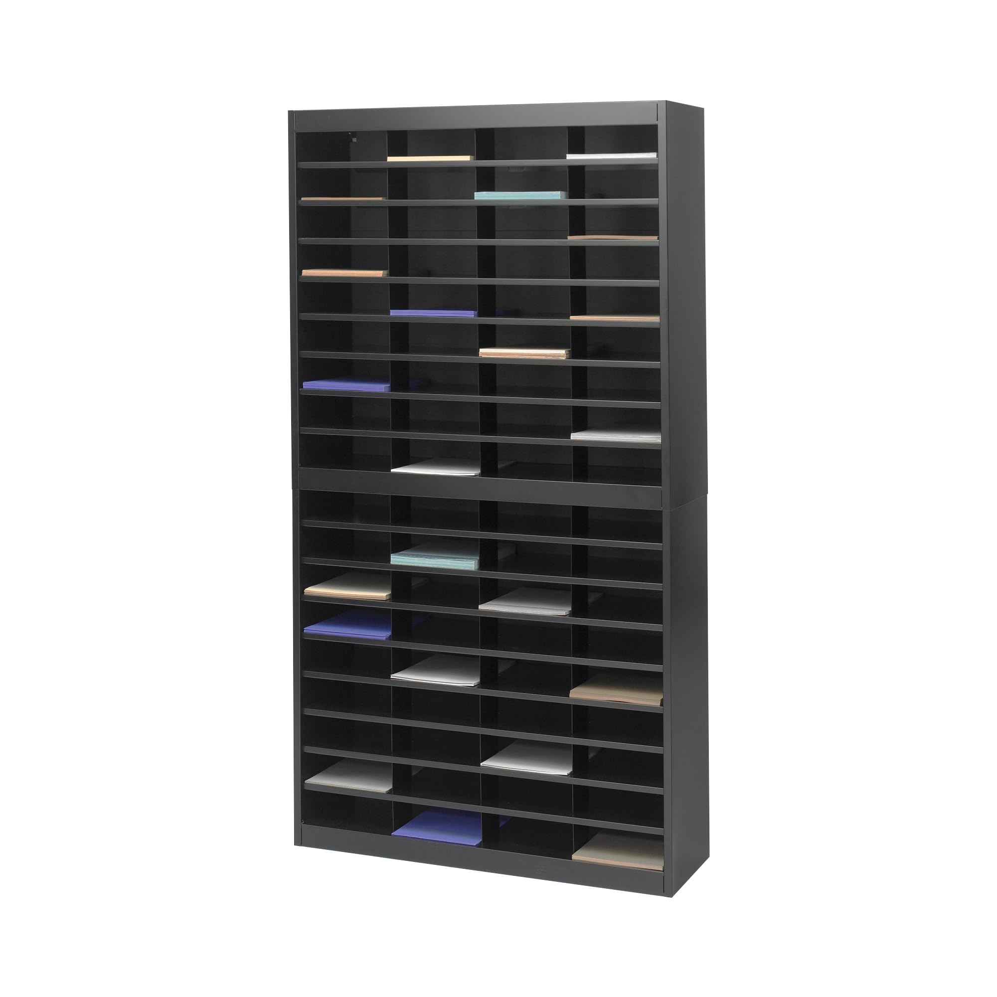 Safco E-Z Stor Literature Organizer, 72 Compartments, Office and Classroom Commercial Grade Steel Mailbox Mail Sorter, Heavy Duty Construction, Gray