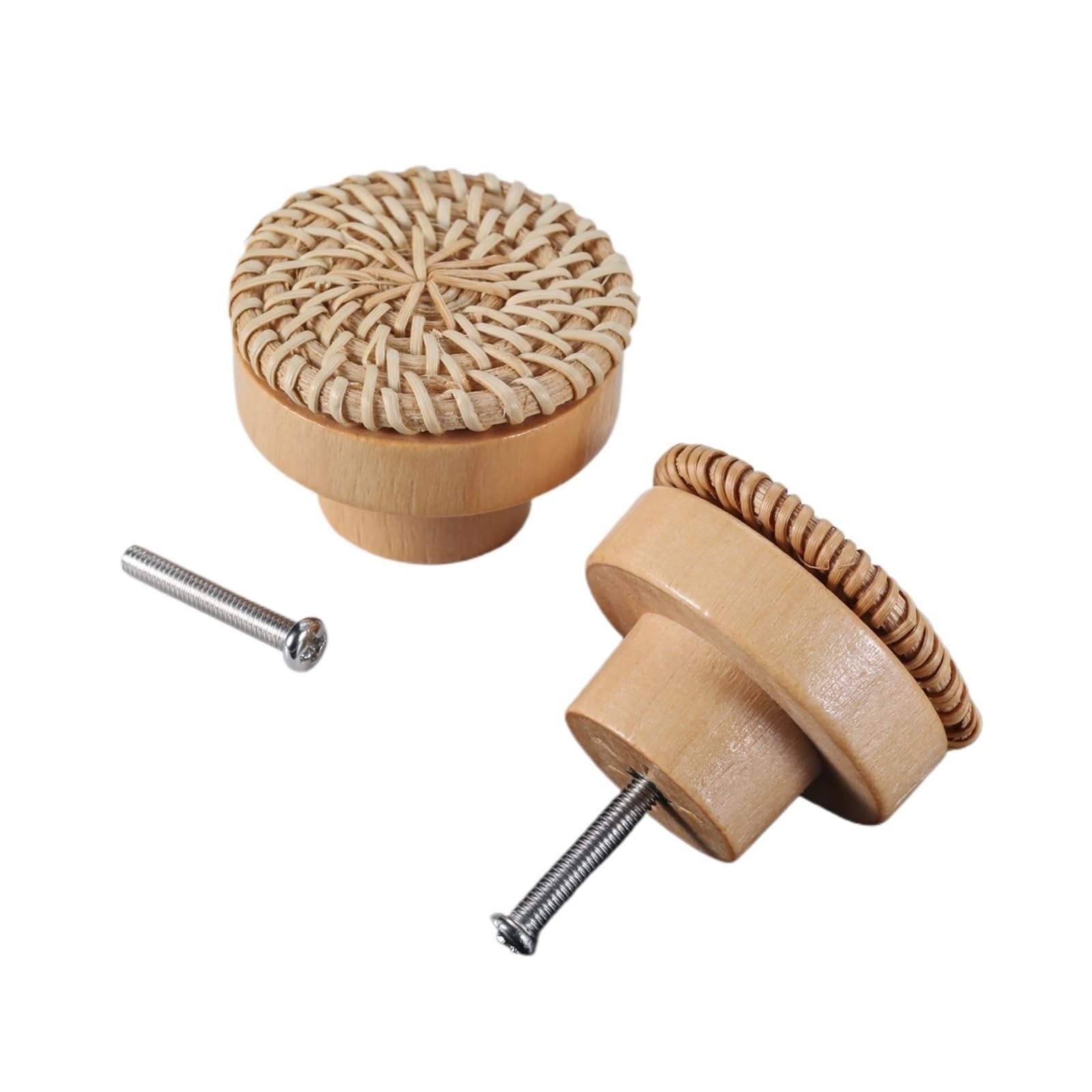 KLdcfhDR 2pcs Handmade Rattan Wood Cabinet Drawer Knobs with Screws(45mm Coffee)